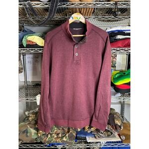 Tommy Bahama Mens Maroon Heathered Snap Neck Pullover Sweatshirt